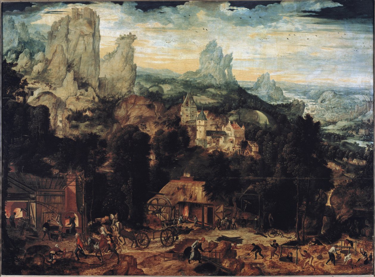 Kobberminer - Olie på lærred af Herri met de (c.1510 p.1550) Bles