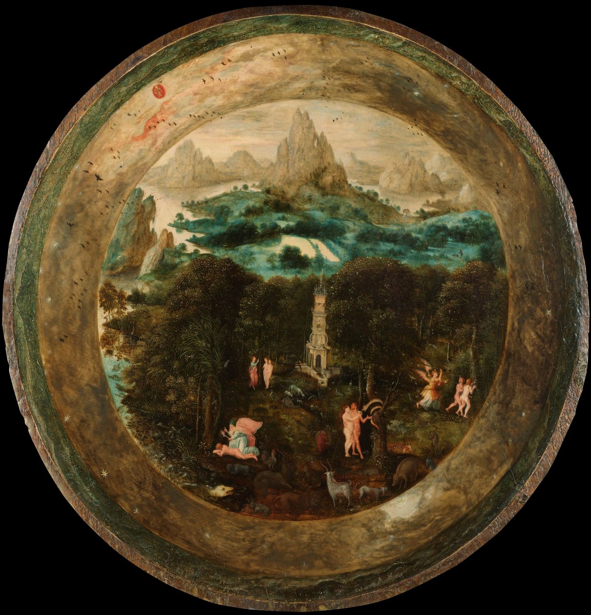 Paradise, ca. 1541-50 (olie på panel) af Herri met de (c.1510 p.1550) Bles