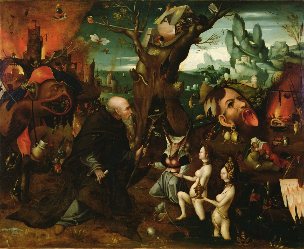 Sankt Antonius fristelse (olie på panel) af Herri met de (c.1510 p.1550) Bles