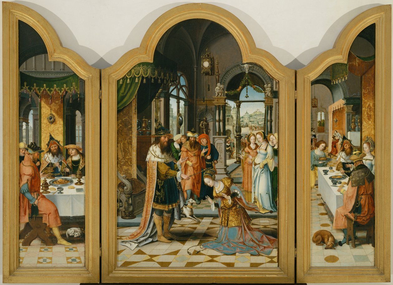 Historien om David og Batseba, Triptykon (maleri på træ) af Herri met de (c.1510 p.1550) Bles