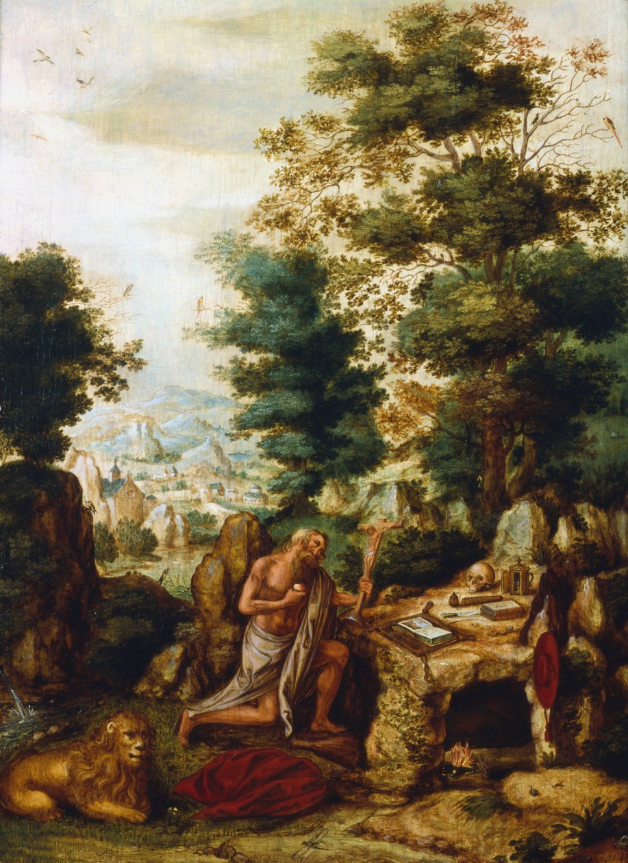 Sankt Hieronymus i et landskab, c1530-c1550 af Herri met de Bles