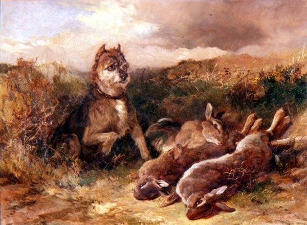 En West Country Terrier med Vildt af Heywood Hardy