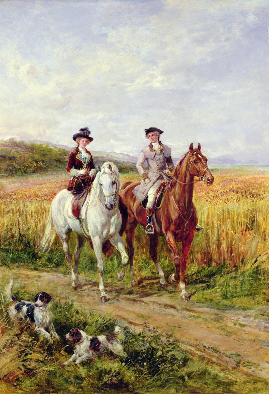 Par rider med deres hunde af Heywood Hardy
