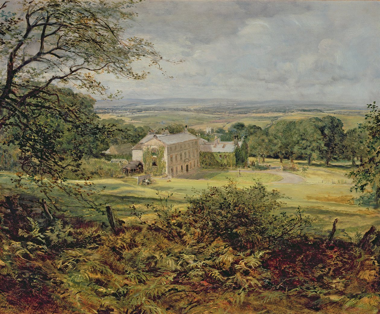 Engelsk landskab med et hus, 1800-tallet af Heywood Hardy