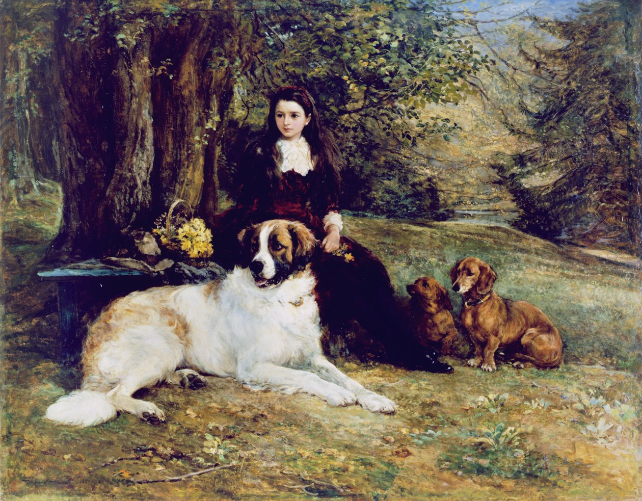 Pige med hund, 1884 af Heywood Hardy