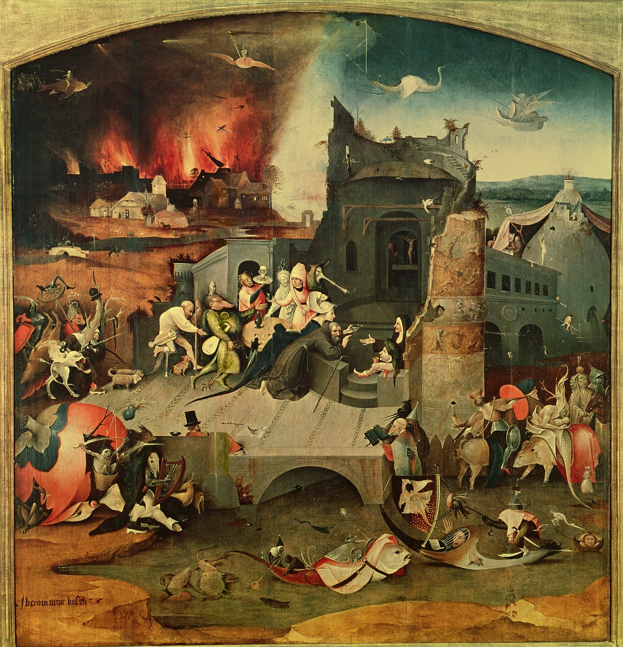 Centralpanel i Triptykonen om Sankt Antons fristelse (se 159327) af Hieronymus Bosch
