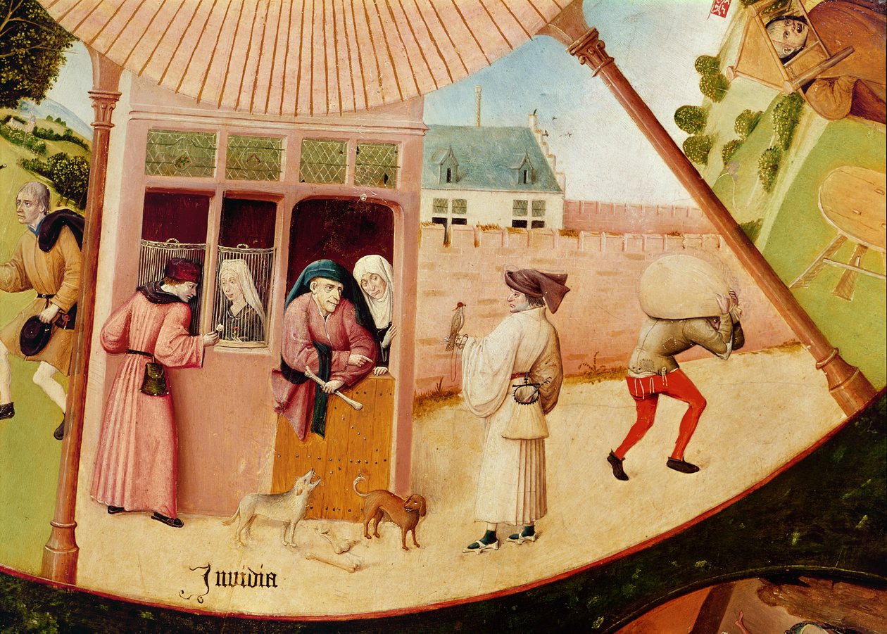 Misundelse, detalje fra tabellen over de syv dødssynder og de fire sidste ting, ca. 1480 af Hieronymus Bosch