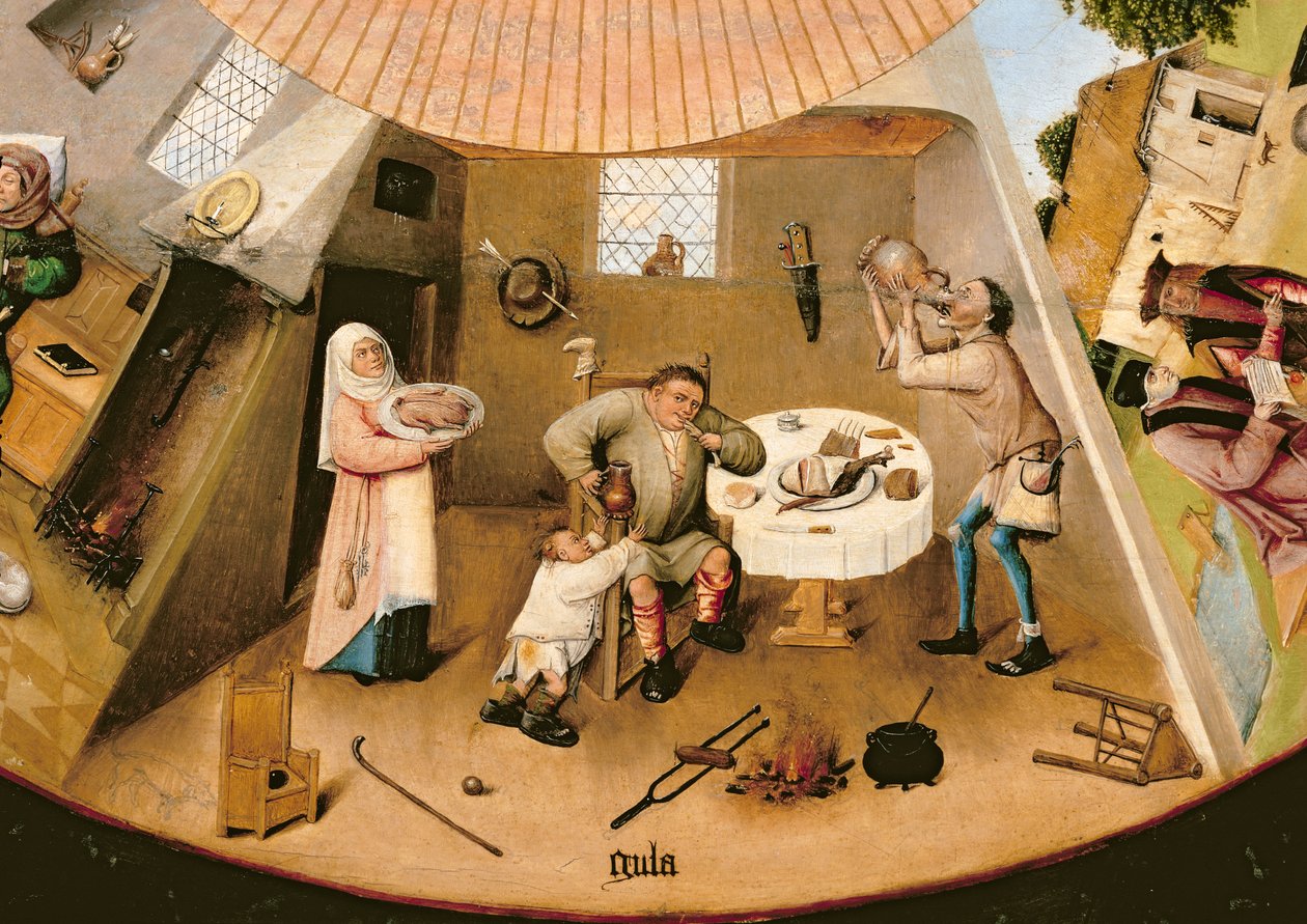 Gluttony, detalje fra tabellen over de syv dødssynder og de fire sidste ting, ca. 1480 (se også 169586) af Hieronymus Bosch
