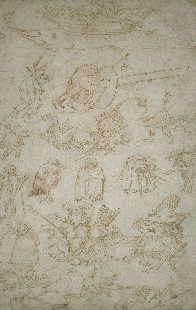Grotesque Studies (verso), 1400-tallet (pen og bistre på papir) af Hieronymus Bosch