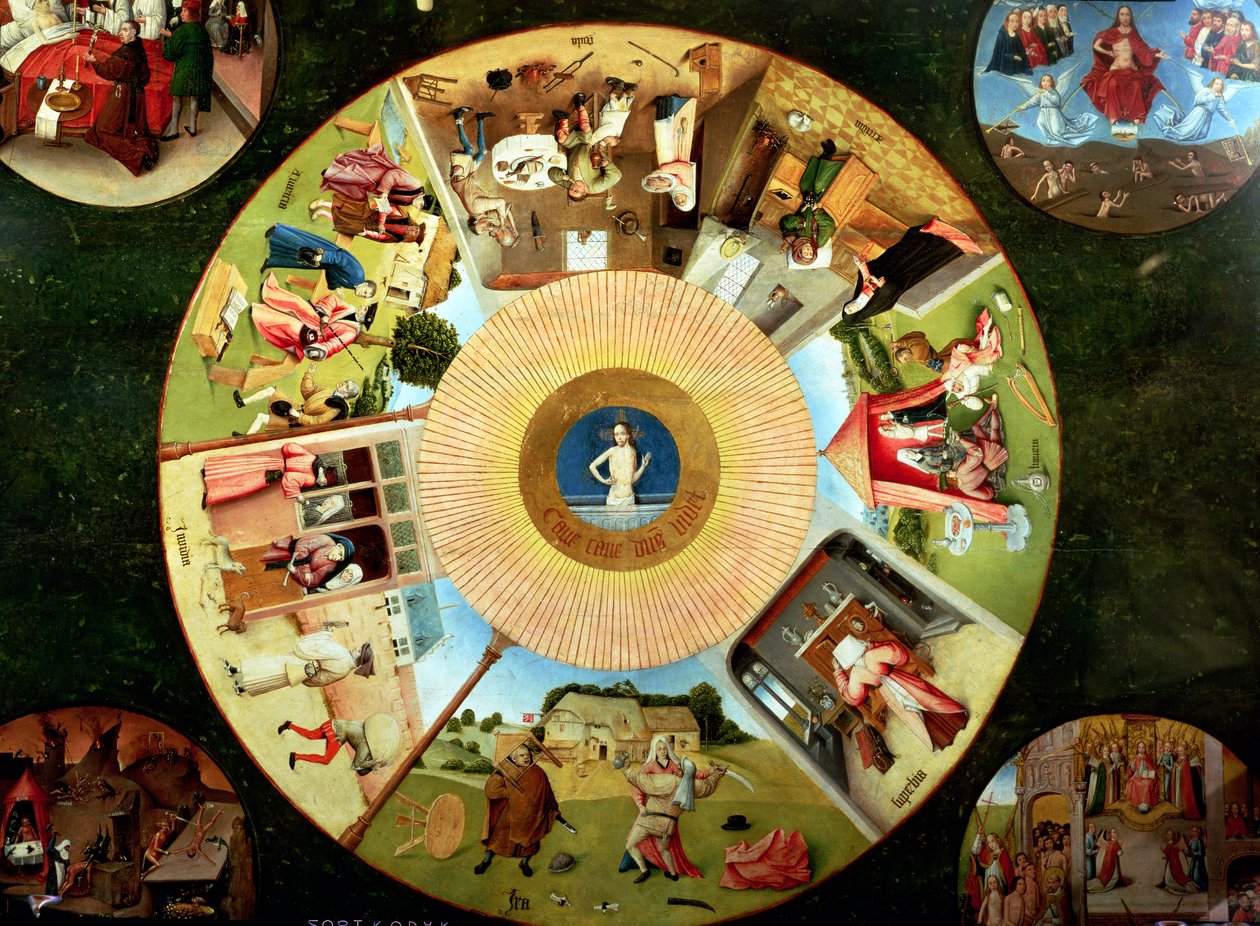 Bordplade af de syv dødssynder og de fire sidste ting (detaljer fra 169586) af Hieronymus Bosch