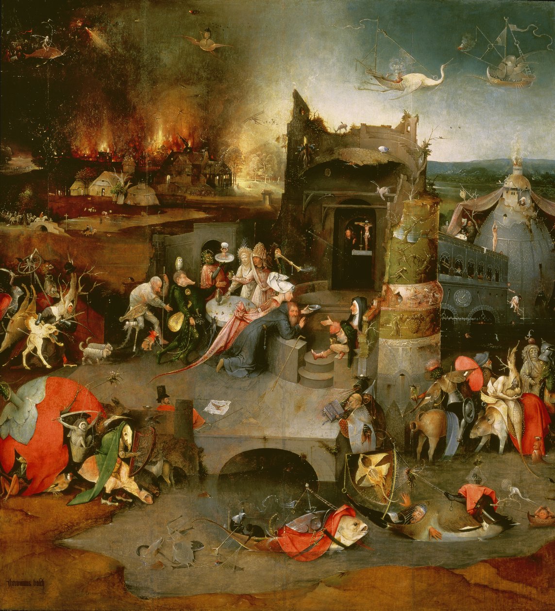 Temptation of St. Anthony (midterpanel) (detalje af 59834) (se også 35965, 44162, 59834, 67838, 67839 og 29108), af Hieronymus Bosch