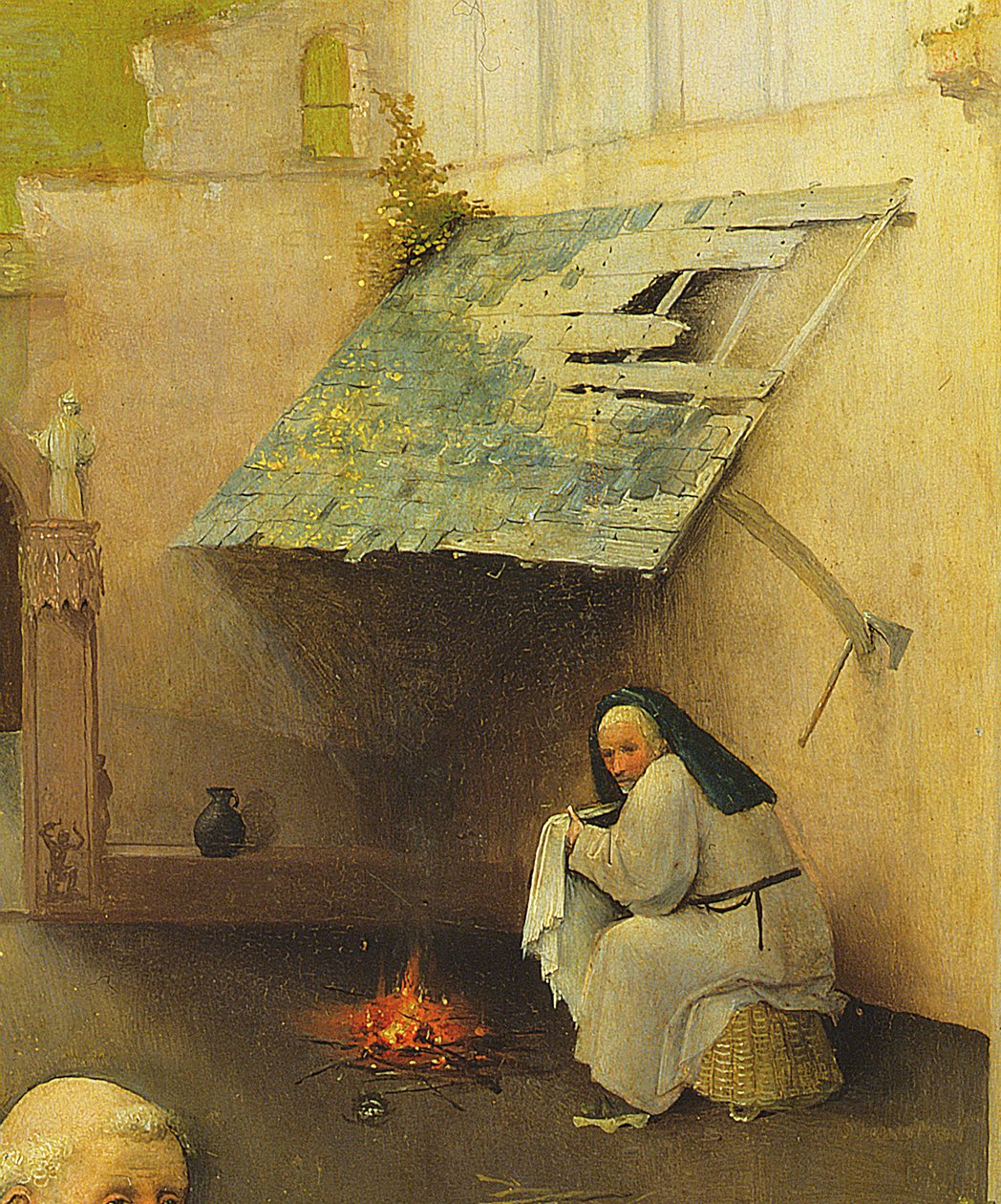 The Adoration of the Magi, detalje af en baggrundsfigur, 1510 olie på panel detalje af 3427 af Hieronymus Bosch