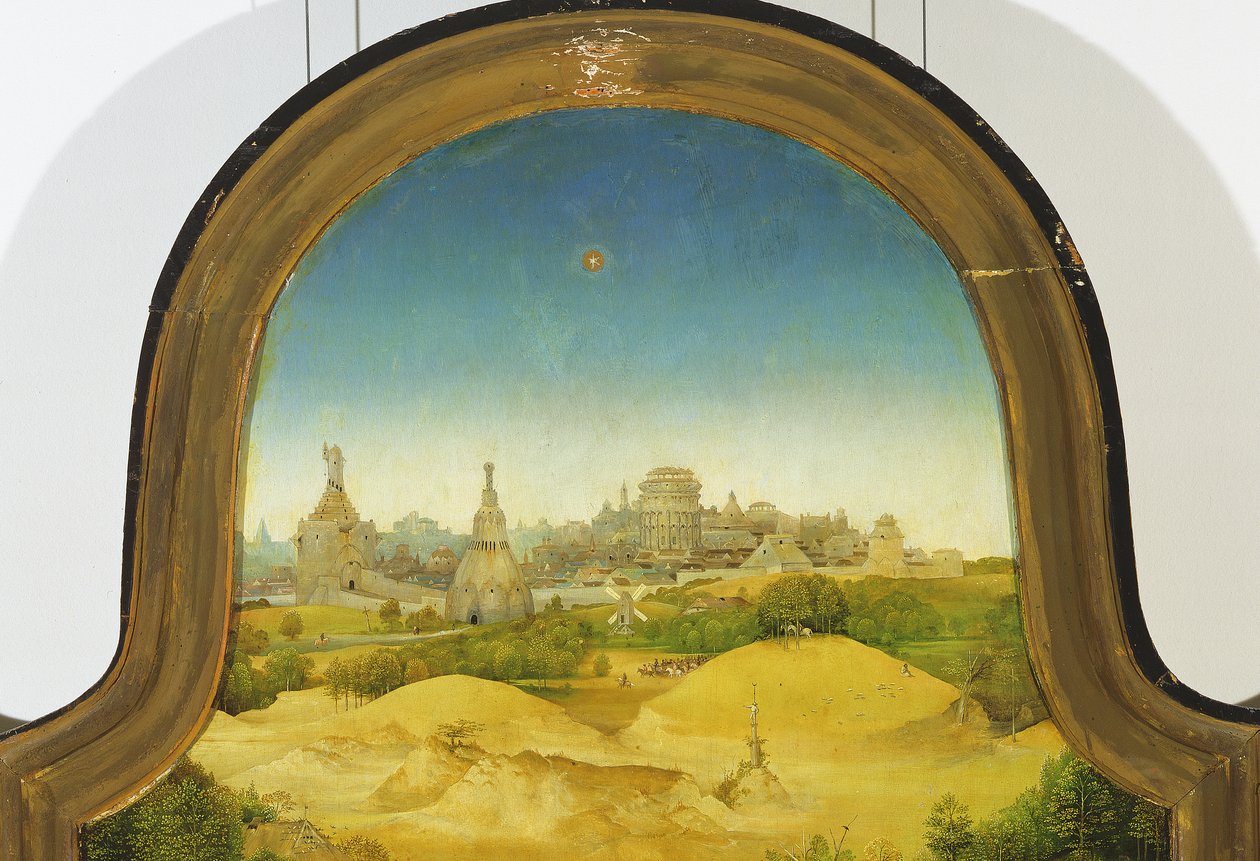 The Adoration of the Magi, detalje af baggrund, 1510 olie på panel detalje af 3427 af Hieronymus Bosch