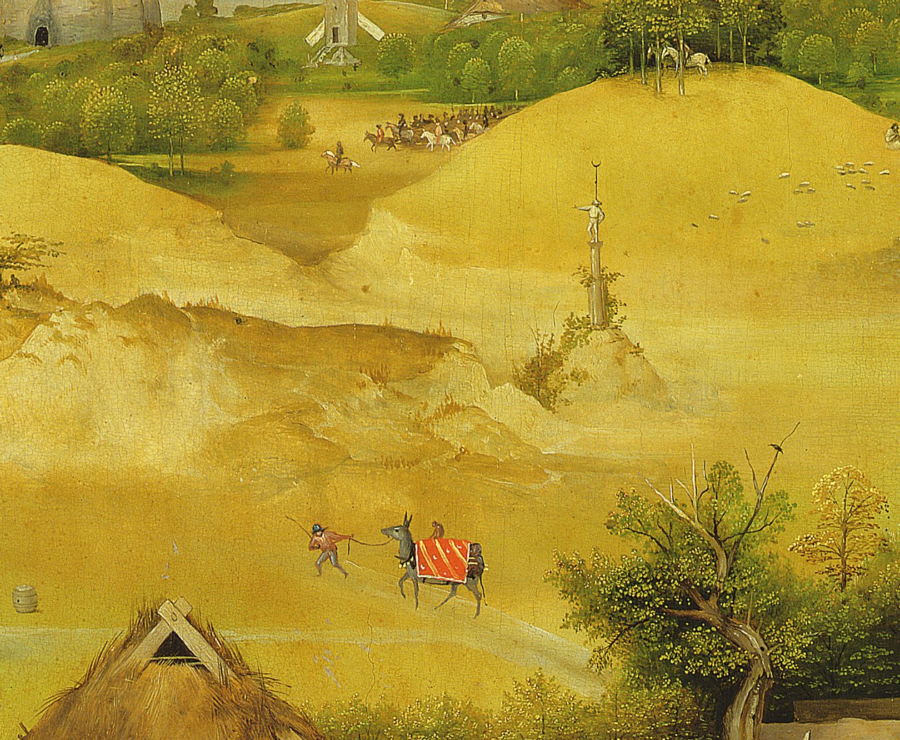 Magiernes tilbedelse, detalje af baggrundsfigurer, 1510 olie på paneldetalje af 3427 af Hieronymus Bosch
