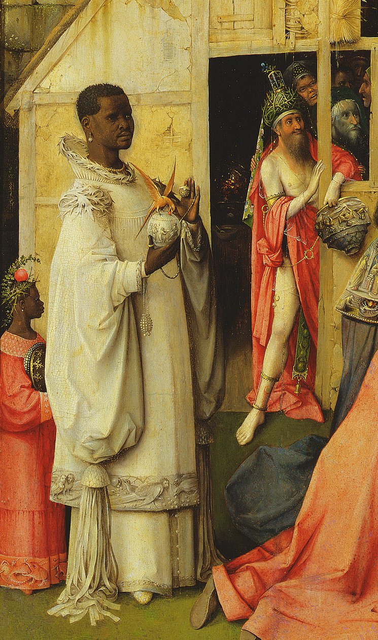 Magiernes tilbedelse, detalje fra en af kongerne, 1510 olie på paneldetalje af 3427 af Hieronymus Bosch
