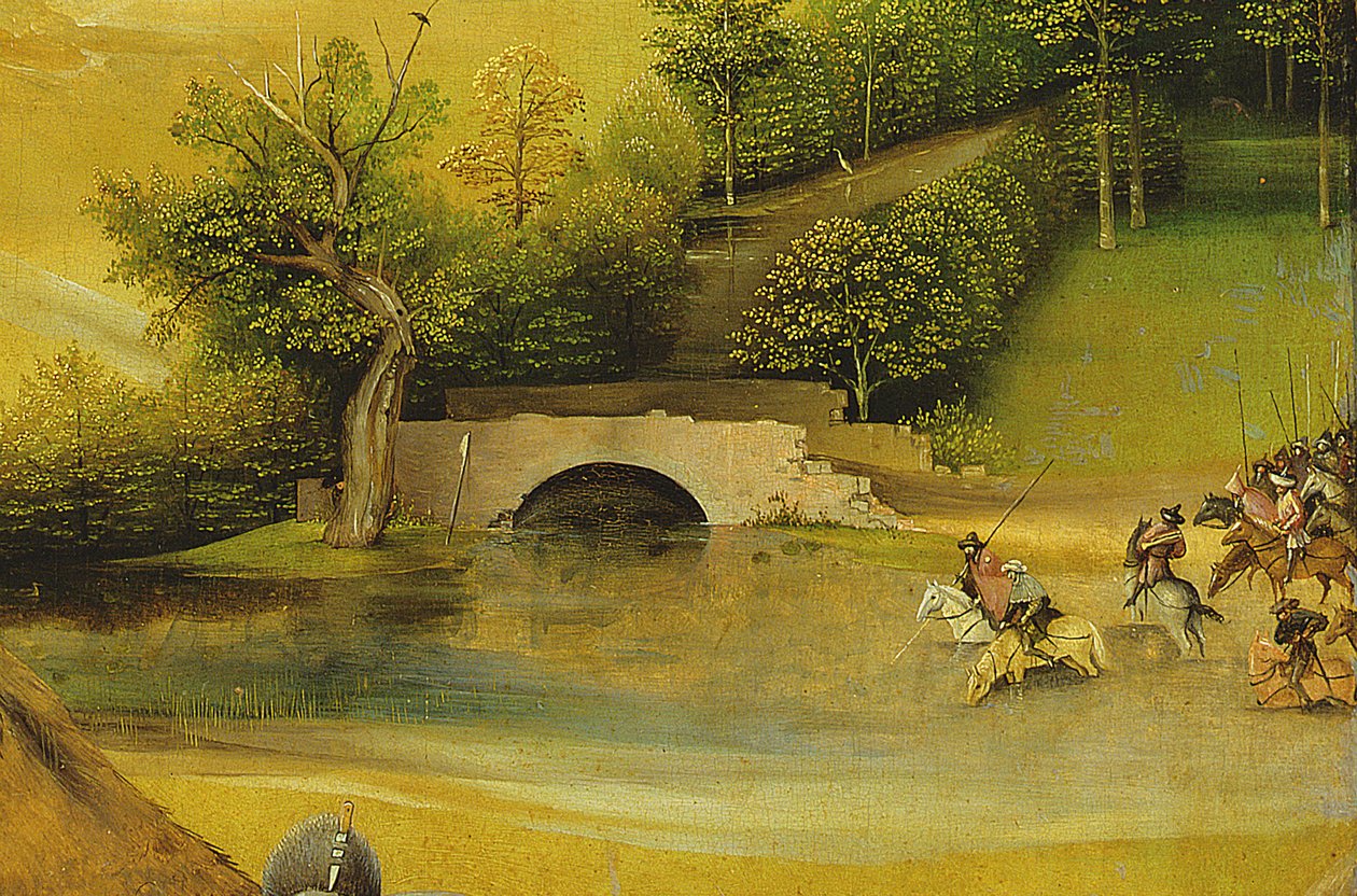 Magiernes tilbedelse, detalje af baggrunden, 1510 olie på paneldetalje af 3427 af Hieronymus Bosch