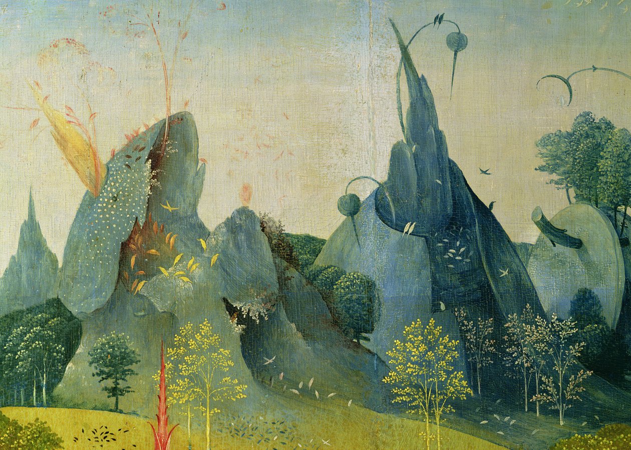The Garden of Eden, detalje fra højre panel af The Garden of Earthly Delights, ca. 1500 (se 37912 og 146963) af Hieronymus Bosch