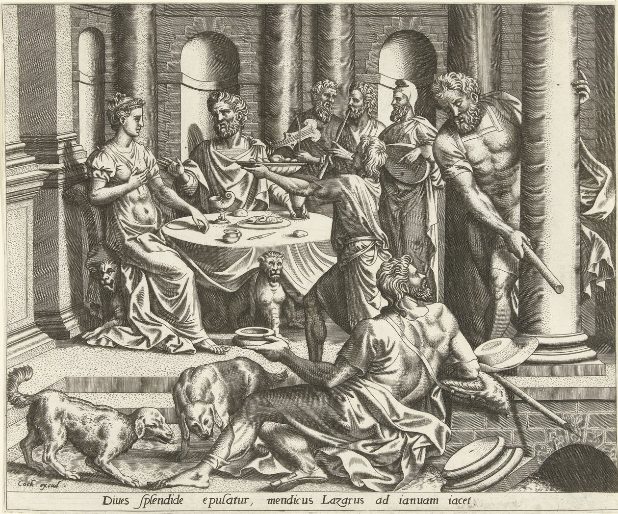 Den rige mand og den fattige Lazarus af Hieronymus Cock