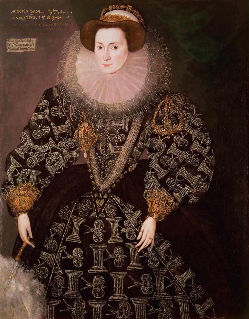Frances Clinton, Lady Chandos (1552-1623), 1589 (olie på lærred overført fra panel) af Hieronymus Custodis