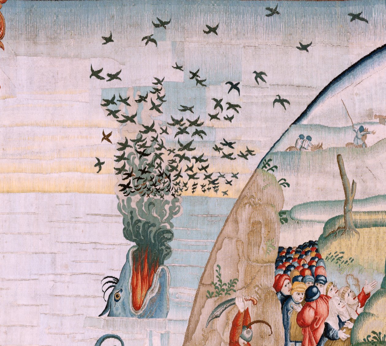 flamsk gobelin. Serie fire gobeliner efter Hieronymus Bosch. Trængsler i menneskelivet (Tribulaciones de la vida humana). Tredje gobelin i serien. Model Inspireret af Hieronymus Boschs arbejde. Fremstilling Ukendt værksted, Bruxelles. Før 1560 af Hieronymus (after) Bosch