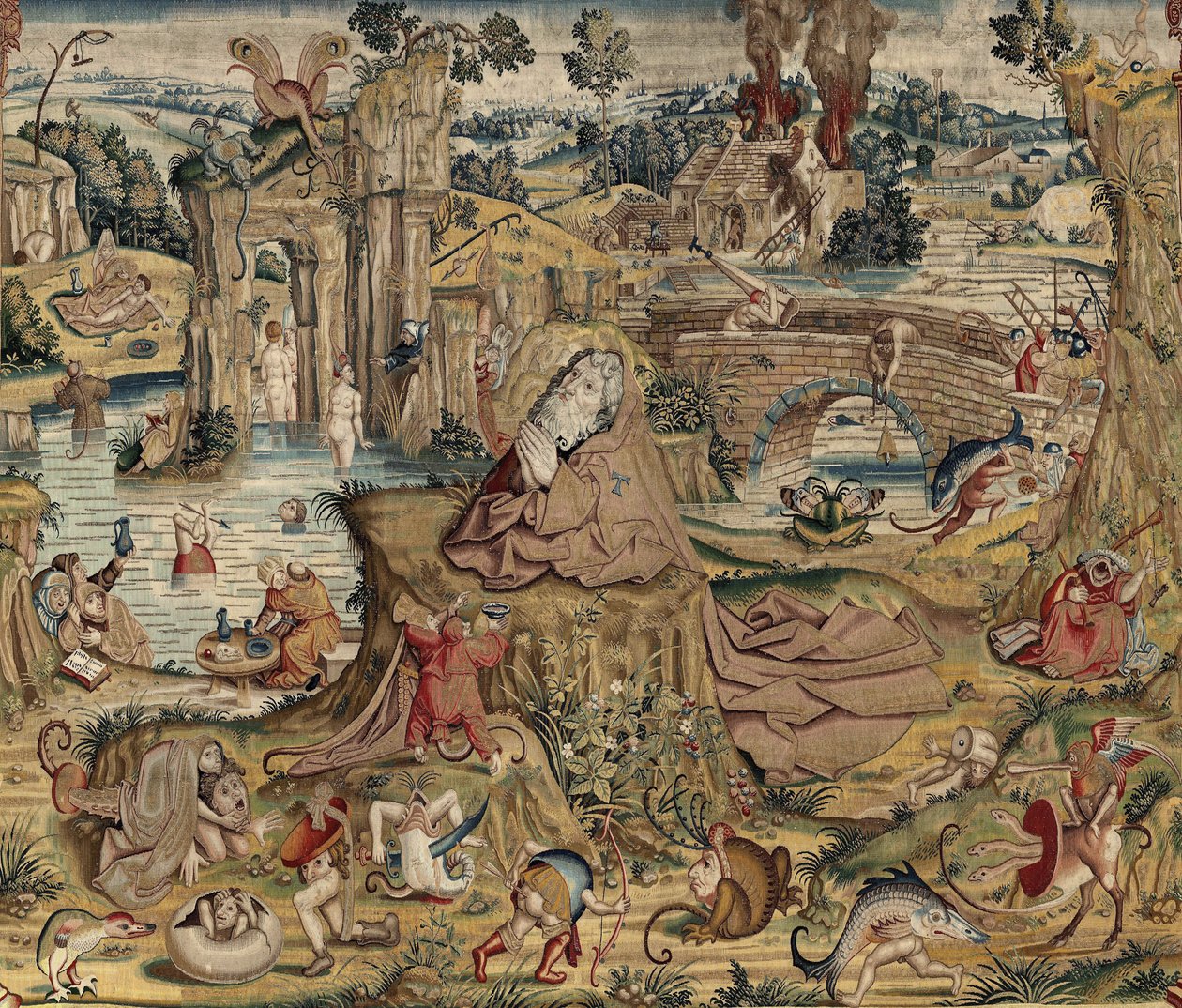 Gobelin inspireret af Hieronymus Boschs værk, ca. 1560 (guld, sølv, silke og uld) af Hieronymus (after) Bosch