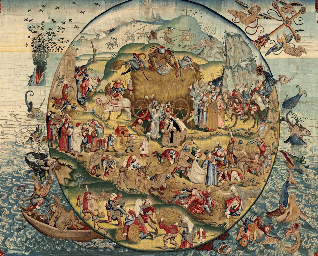 Gobelin inspireret af Hieronymus Boschs værk, ca. 1560 (guld, sølv, silke og uld) af Hieronymus (after) Bosch