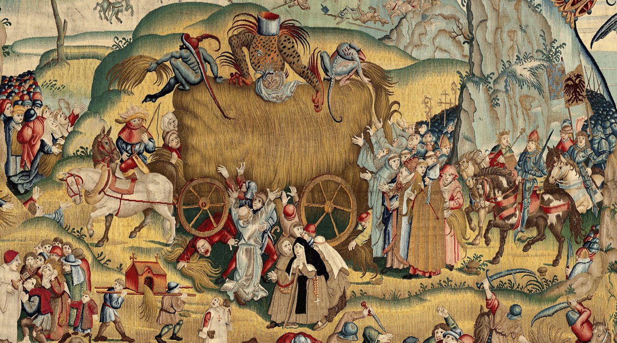 Gobelin inspireret af Hieronymus Boschs værk, ca. 1560 (guld, sølv, silke og uld) af Hieronymus (after) Bosch