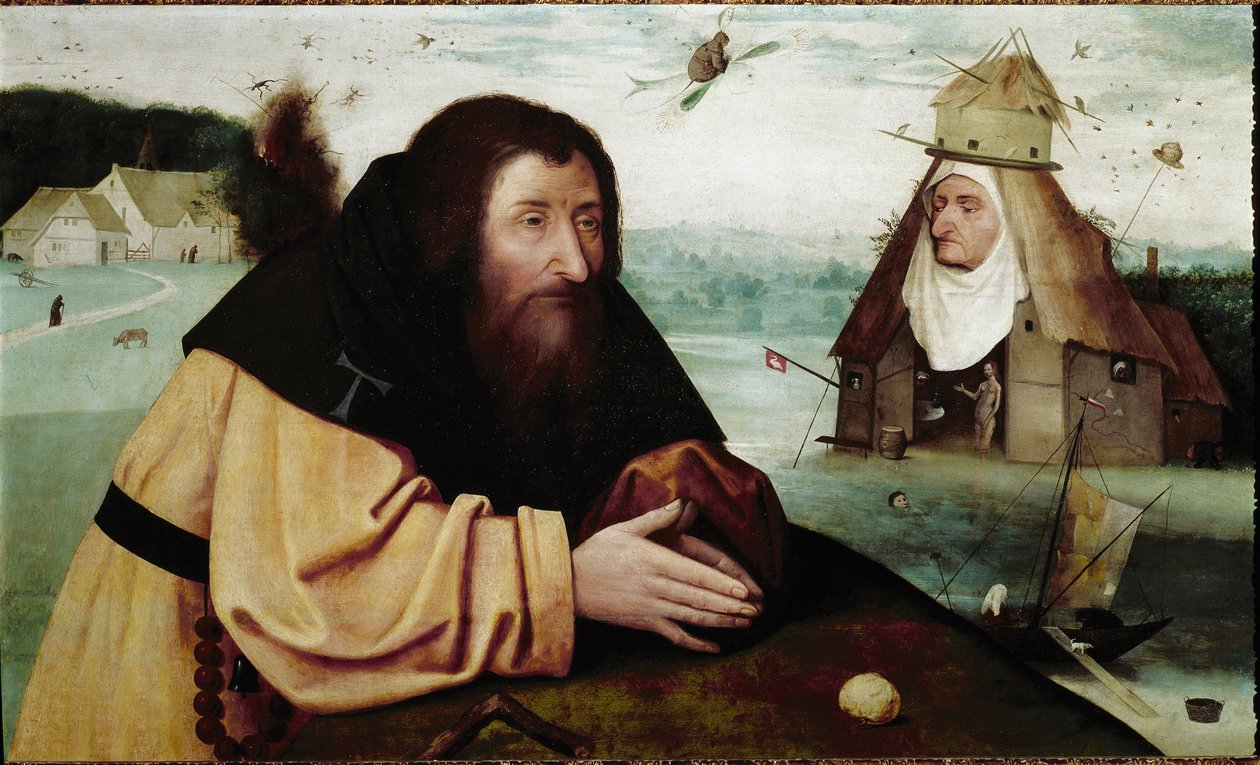The Temptation of St Anthony (olie på egetræspanel, ca. 1501) af Hieronymus (after) Bosch