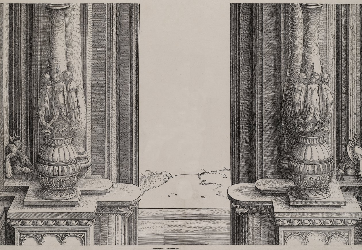 Den midterste del af indgangen til den centrale portal, søjlerne dekoreret af sirener ..., 1515. af Hieronymus Andreae