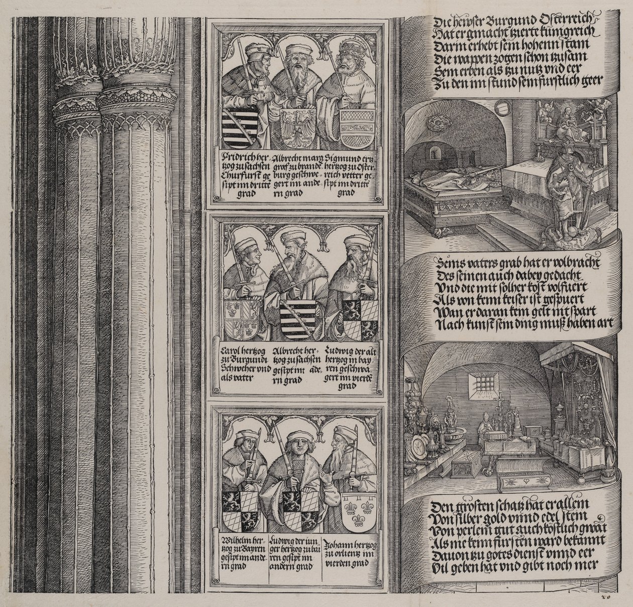 Graven rejst af Maximilian til hans far, og den kejserlige skat, med portrætter o..., 1515. af Hieronymus Andreae