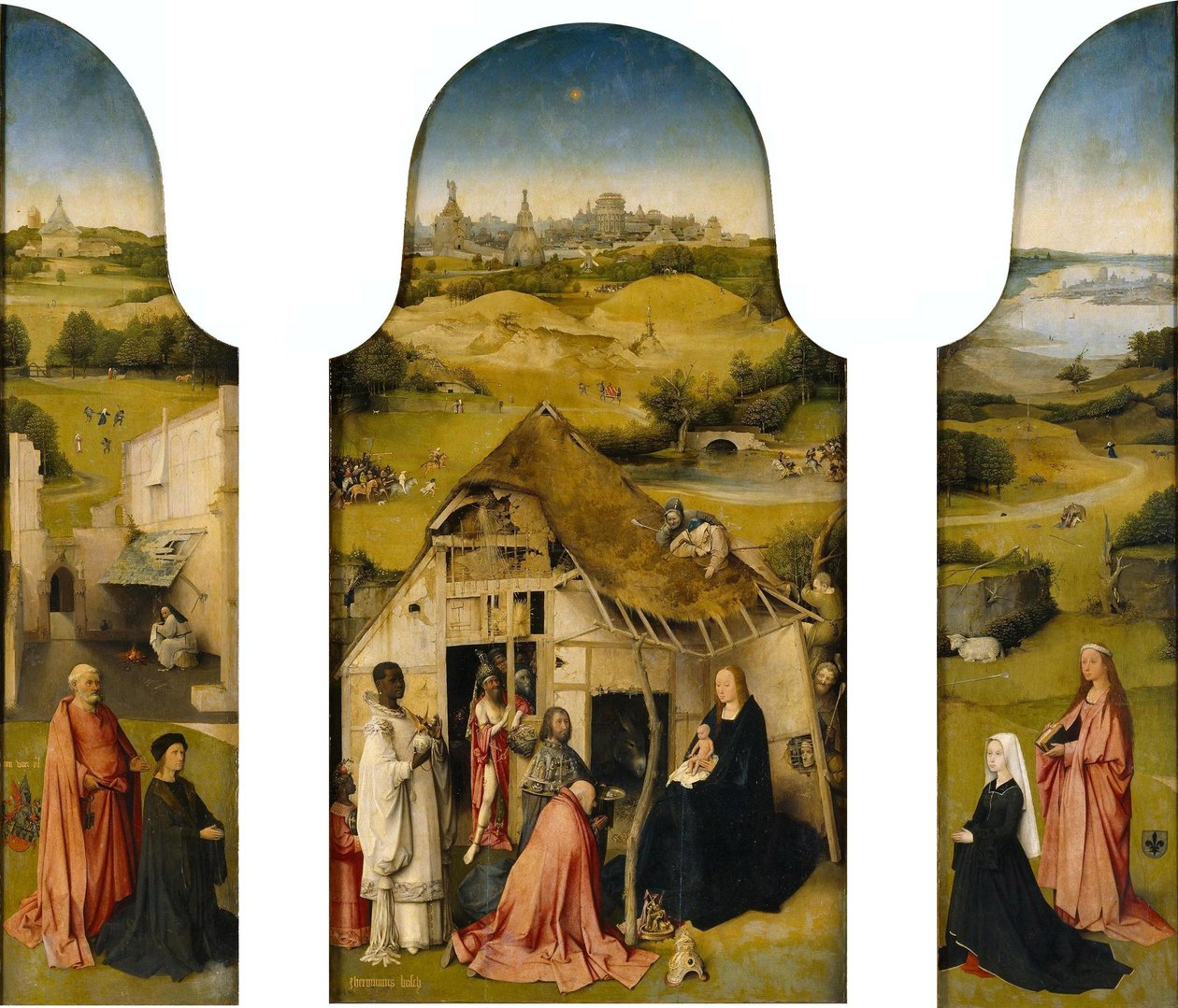 Kongernes tilbedelse, interiør (Sankt Peter med donor, Kongernes tilbedelse, Sankt Agnes med donor) af Hieronymus Bosch