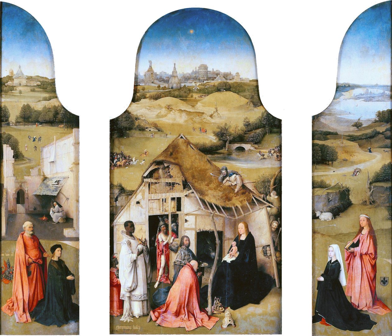 Kongernes tilbedelse, interiør (Sankt Peter med donor, Kongernes tilbedelse, Sankt Agnes med donor) af Hieronymus Bosch