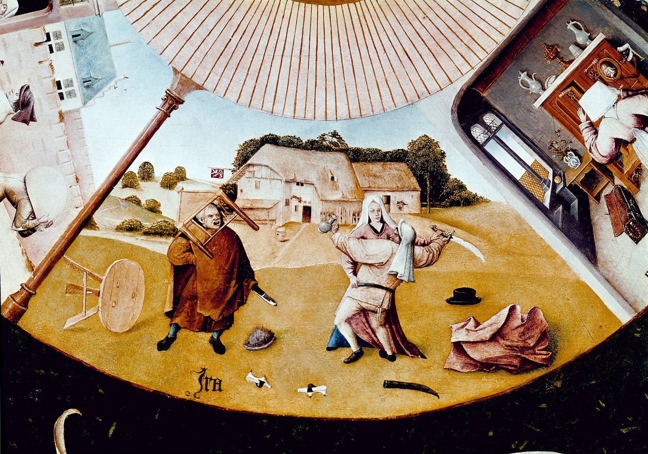 Vrede. Detalje af De syv dødssynder og de fire sidste ting (olie på panel af Hieronymus Bosch