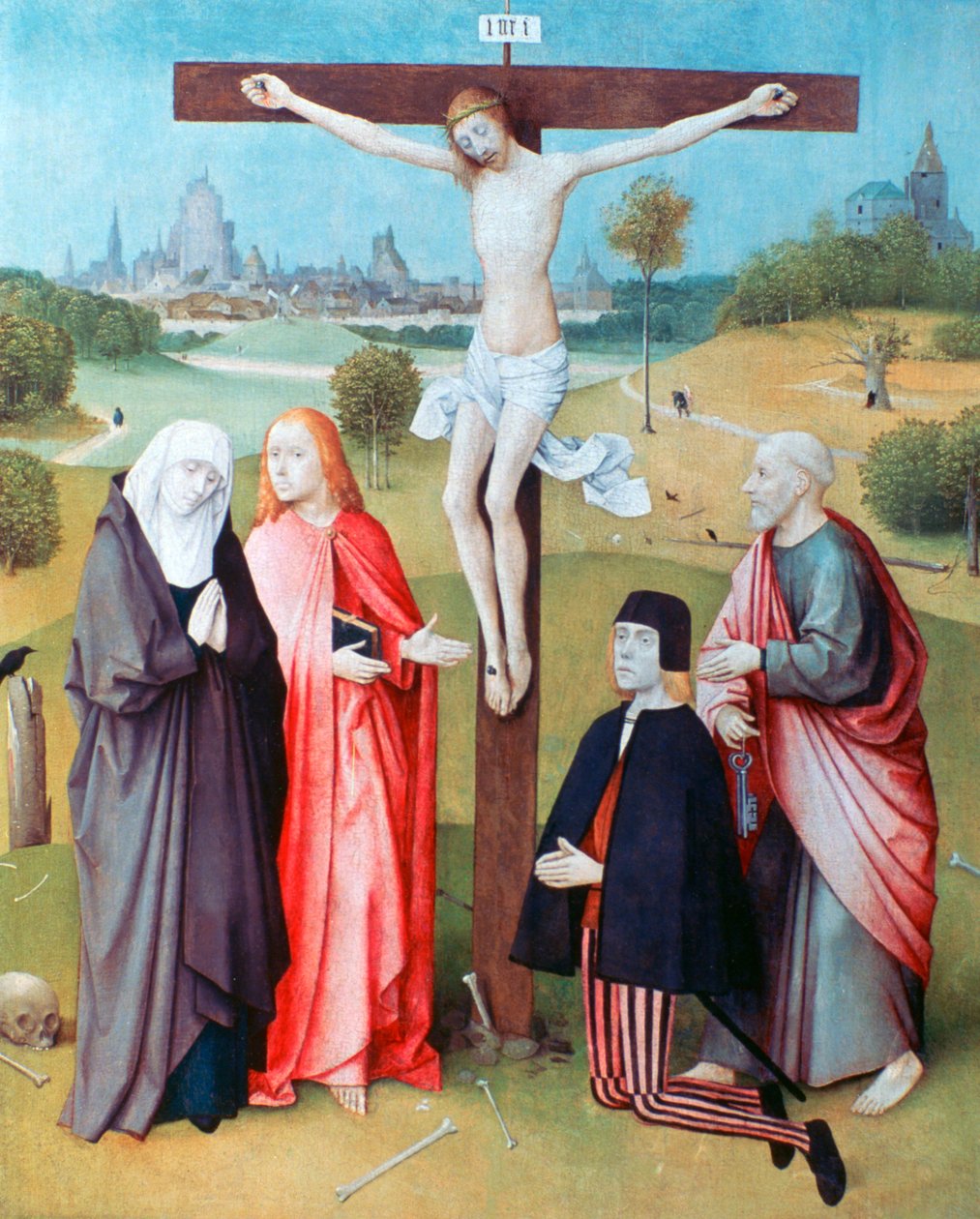 Kristus på korset med donorer og hellige, c1480-1516 af Hieronymus Bosch