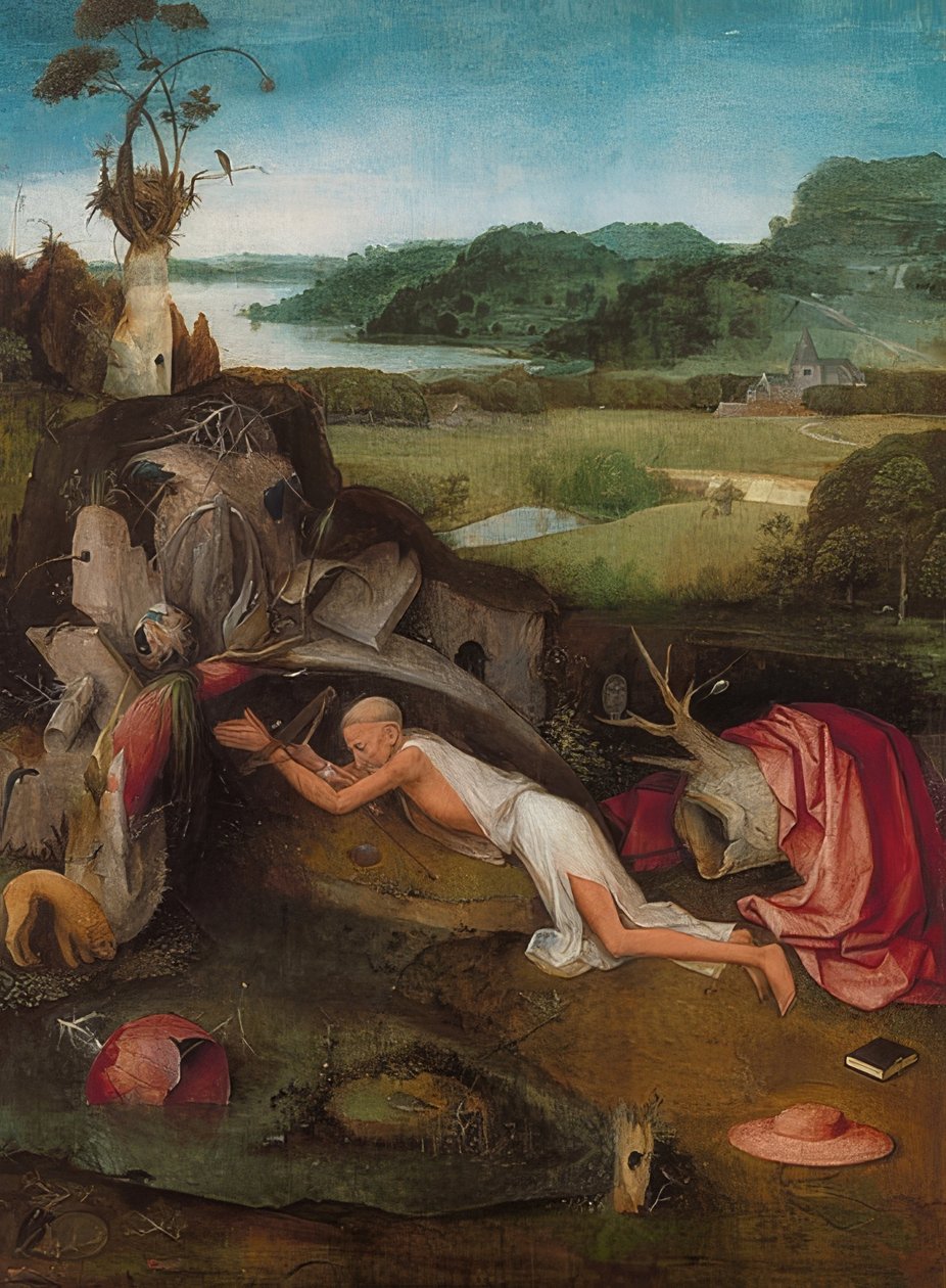 Sankt Hieronymus i ørkenen. Omkring 1490 af Hieronymus Bosch