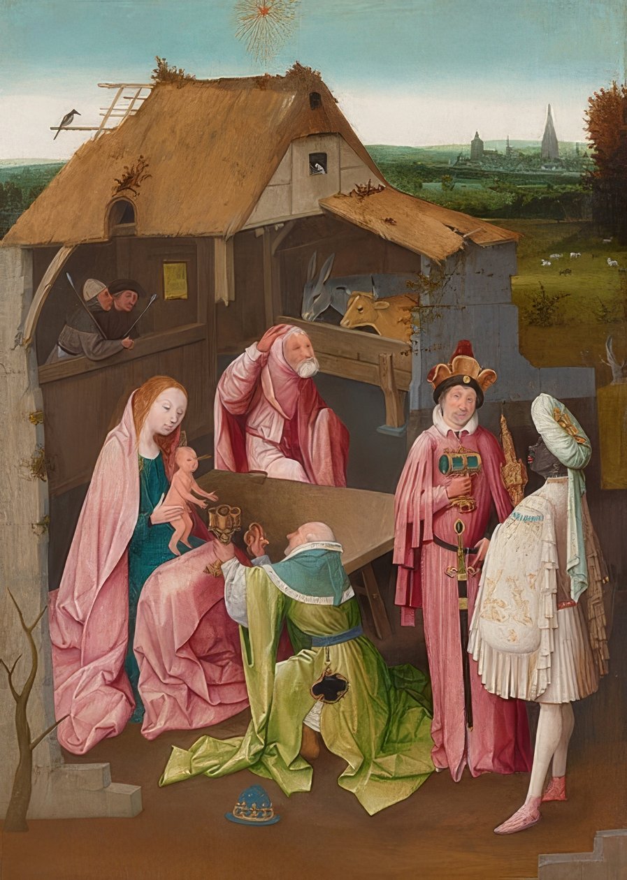 Tilbedelse af Magi. Omkring 1490-1510 af Hieronymus Bosch
