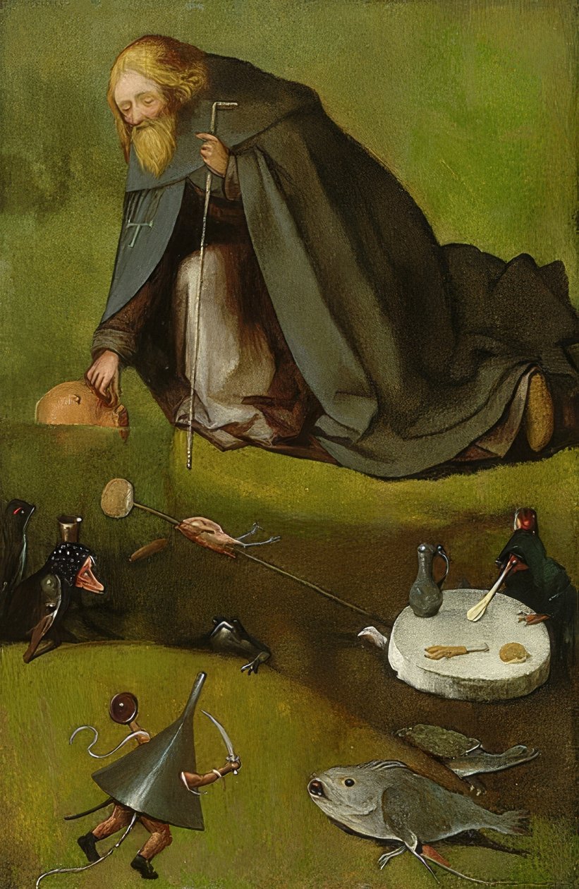 Sankt Anthonys fristelse. Omkring 1500-10 af Hieronymus Bosch