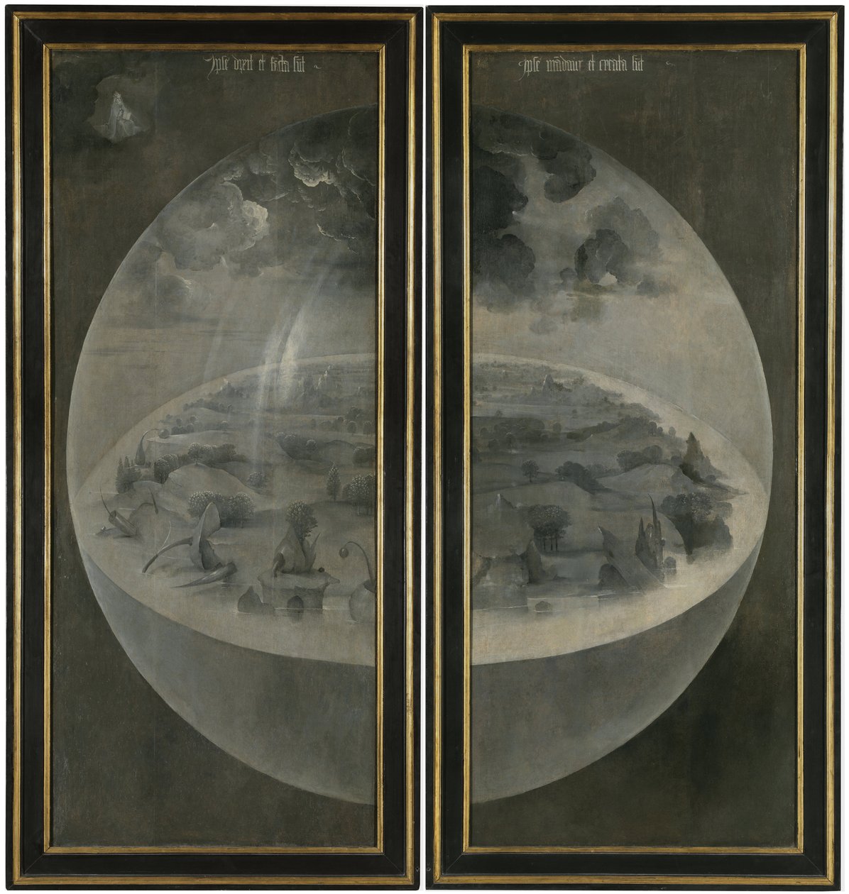 Skabelsen af ​​verden, der repræsenterer jordens kosmiske sfære (Bulle). Bagsiden af ​​skodderne i triptykonen ""Jordiske glæders have"". Maleri af Hieronymus Van Aeken (Aken) kendt som Hieronymus Bosch (1450-1516) af Hieronymus Bosch