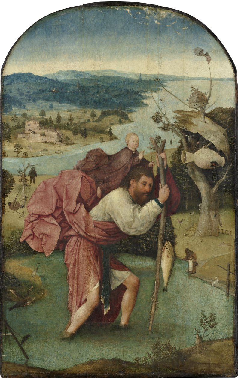 Sankt Kristoffer bærer Jesusbarnet, ca. 1500 (olie på panel) af Hieronymus Bosch