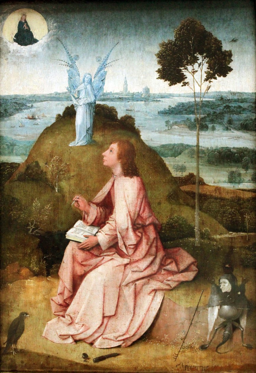 Sankt Johannes evangelisten på Patmos Alternative titler:   Sankt Johannes på Patmos St. John på Patmos af Hieronymus Bosch