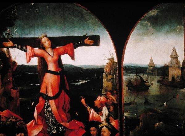 St. Liberata Triptykon (olie på panel) (detalje af 165417) af Hieronymus Bosch