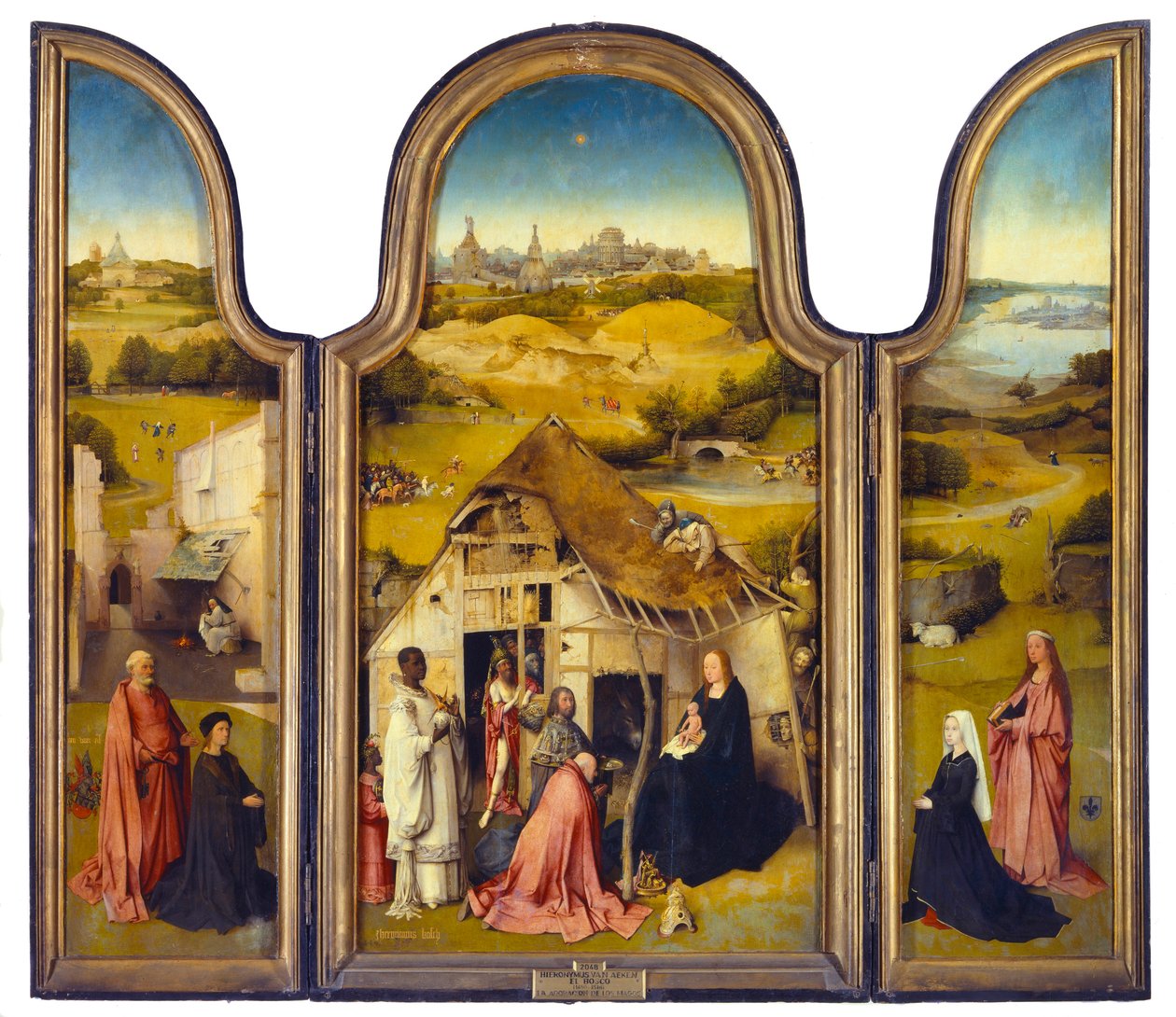 Tilbedelsen af Magi eller Helligtrekonger, Triptykon. Maleri af Hieronymus Van Aeken (Aken) dit Jerome Bosch (1450-1516). 1510-1511. Madrid. Musee du Prado. - Tilbedelse af magi eller helligtrekonger - Triptykon. Maleri af Jheronimus Van Aeken (Aken) kalde af Hieronymus Bosch
