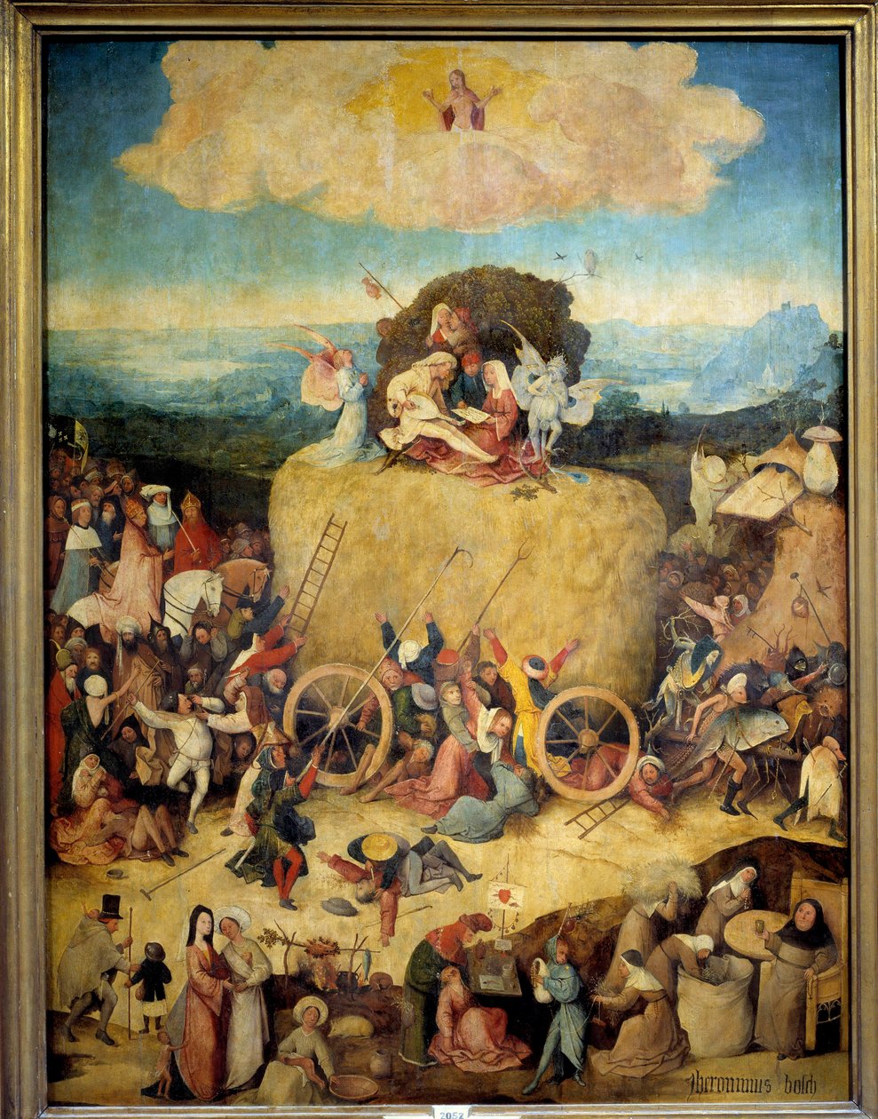 Allegorie Hay Cart af mænd og kvinder, der ønsker at få mest muligt ud af nutiden. Centralpanel af den allegoriske tryptik på passet, nutiden af Hieronymus Van Aeken (Aken) kendt som Jerome Bosch (1450-1516), omkring 1490. Madrid, Prado Museum af Hieronymus Bosch