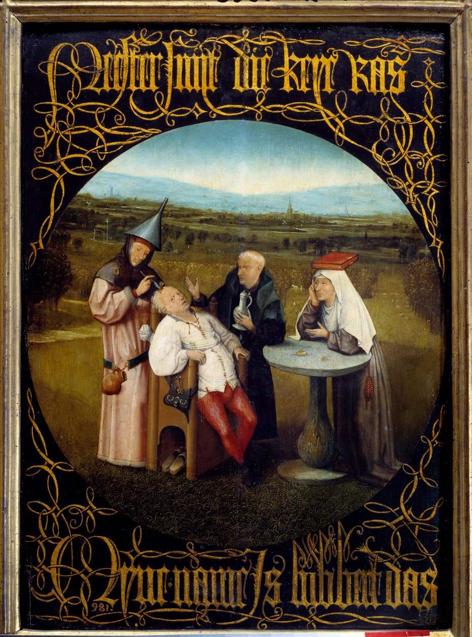Udvindingen af Folie-stenen. Maleri af Hieronymus Van Aeken (Aken) dit Jerome Bosch (1450-1516) af Hieronymus Bosch