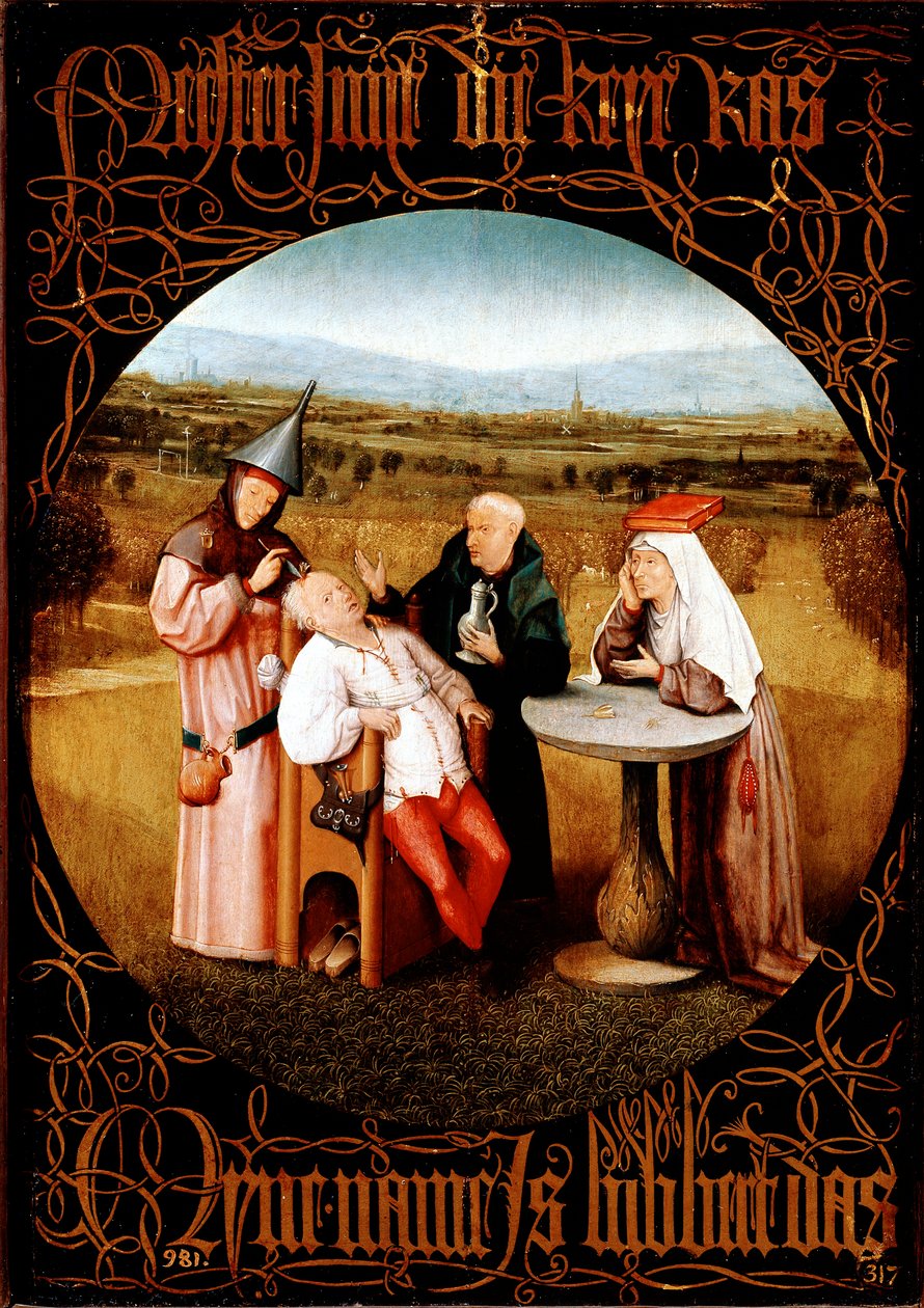 Udvindingen af galskabens sten (Cutting the Stone eller The Cure of Folly) - Maleri af Hieronymus Bosch