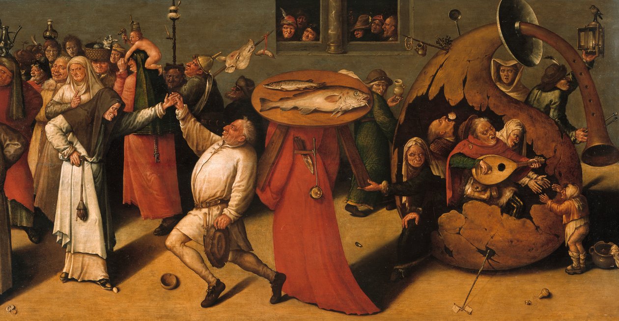 Kampen mellem karneval og fastelavnsdetaljer. af Hieronymus, Bosch