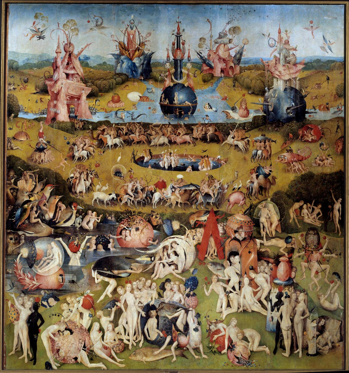 De jordiske glæders have. Centralpanel: de elskende, der nyder frugterne af Hieronymus Bosch