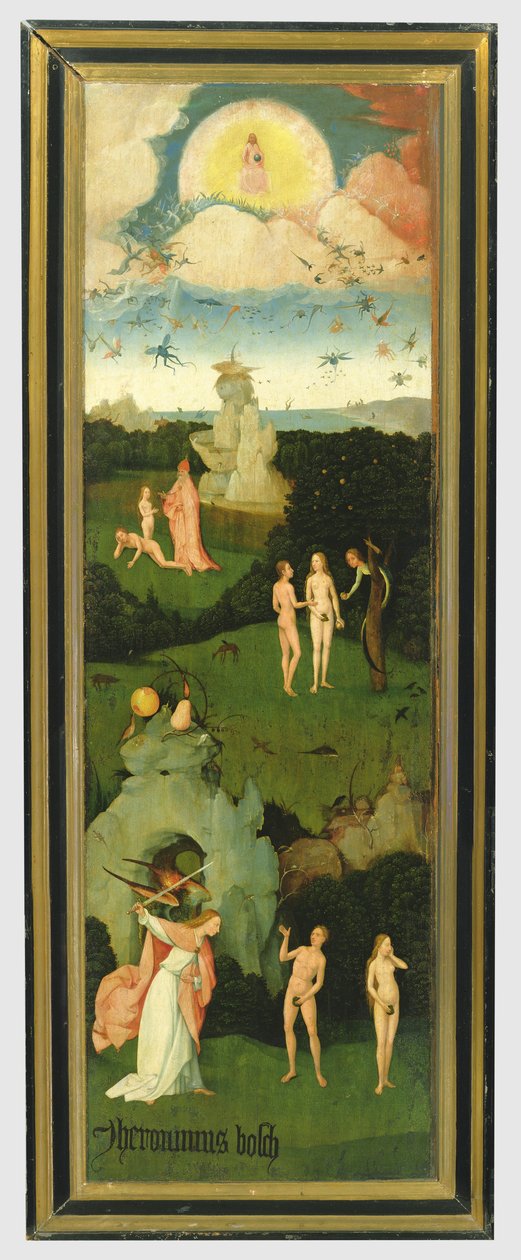 The Haywain: venstre fløj af triptykonen, der forestiller Edens Have, ca. 1500 (panel) af Hieronymus Bosch