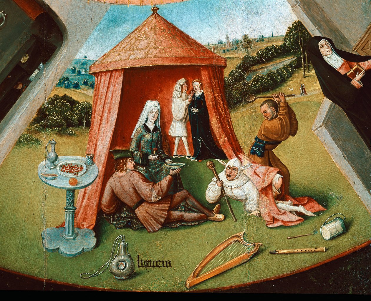 Lysten. Detalje fra tabellen over de syv kardinalsynder (olie på træ af Hieronymus Bosch