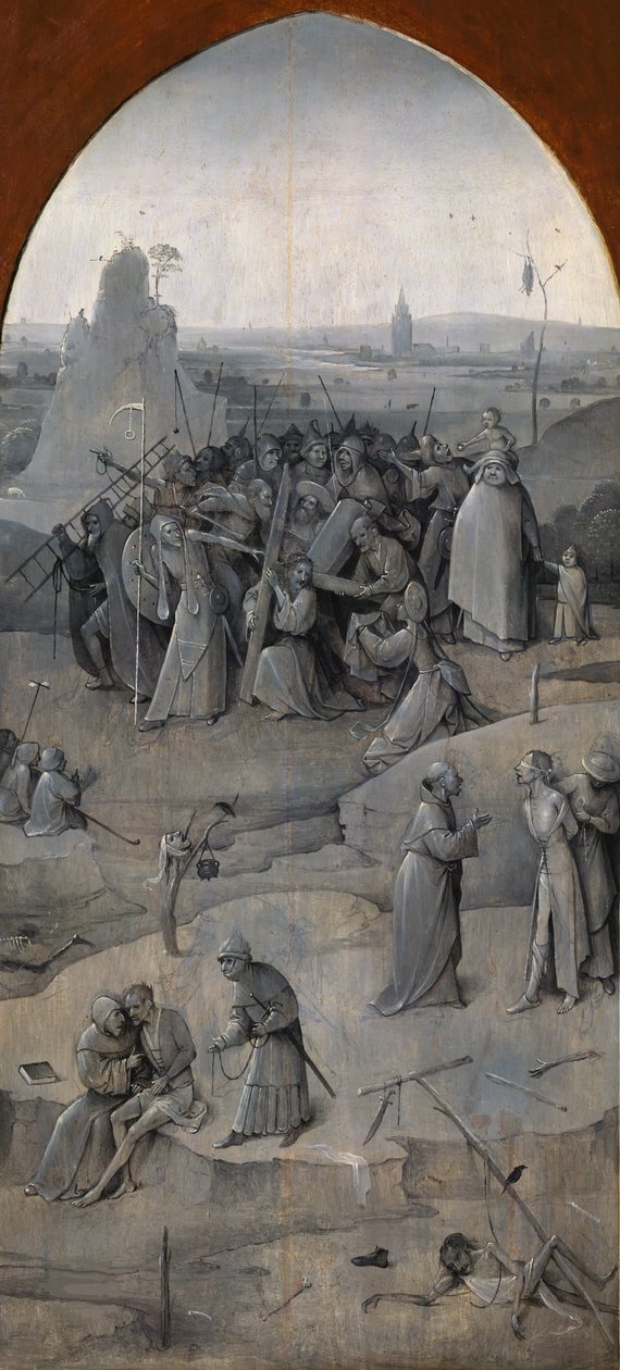 Sankt Anthonys fristelse. Triptykon, bagside: Kristus bærer korset, 1500-1501. af Hieronymus Bosch